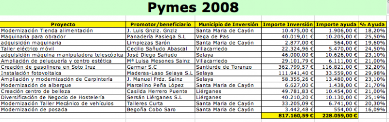 Ayudas aprobadas PYMES 2008