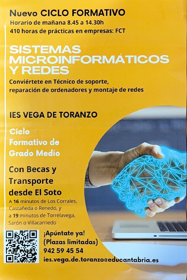 Nuevo Ciclo Formativo de Grado Medio en Sistemas Microinformáticos y Redes en el IES Vega de Toranzo
